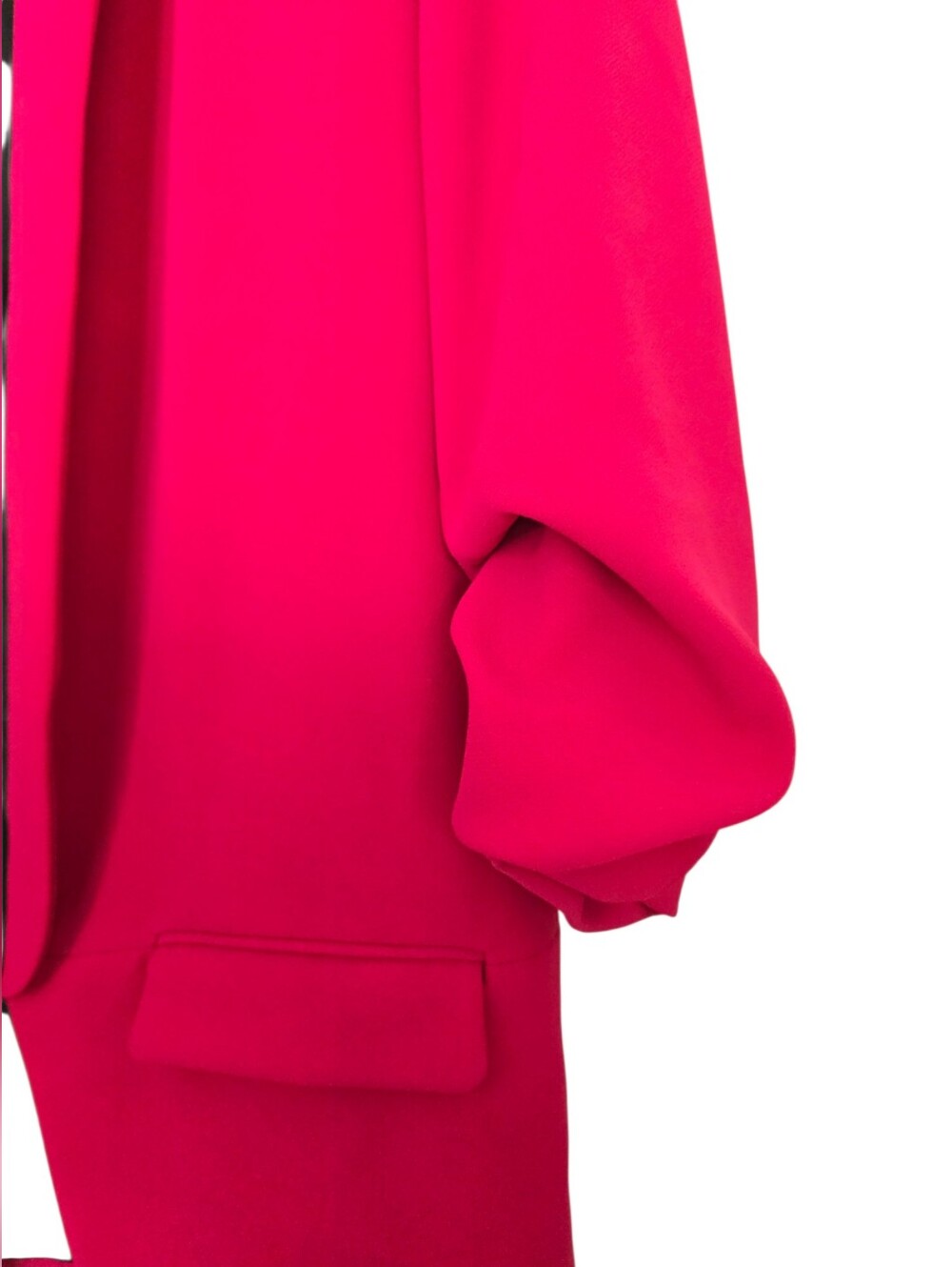 Zara Hot Pink Ruched Sleeve Blazer Open Front Barbiecore Jacket Large - Picture 4 of 5